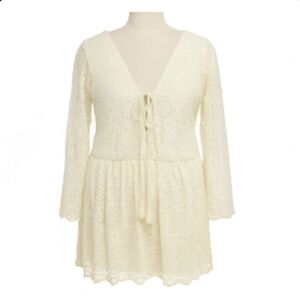 American Eagle Dress Sheer Floral Lace Overlay Boho Ivory Sz L Fairycore Bridal